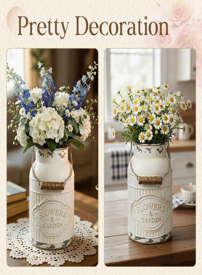 Glitinsel 2 Pcs Shabby Rustic Chic Vase White Metal Vase French Farmhouse Flower Bottle Decor with Handle Vintage Decor for Home Garden Office Farmhouse Kitchen(8.1 x 5.1 x 3.5 Inch) - Image 4